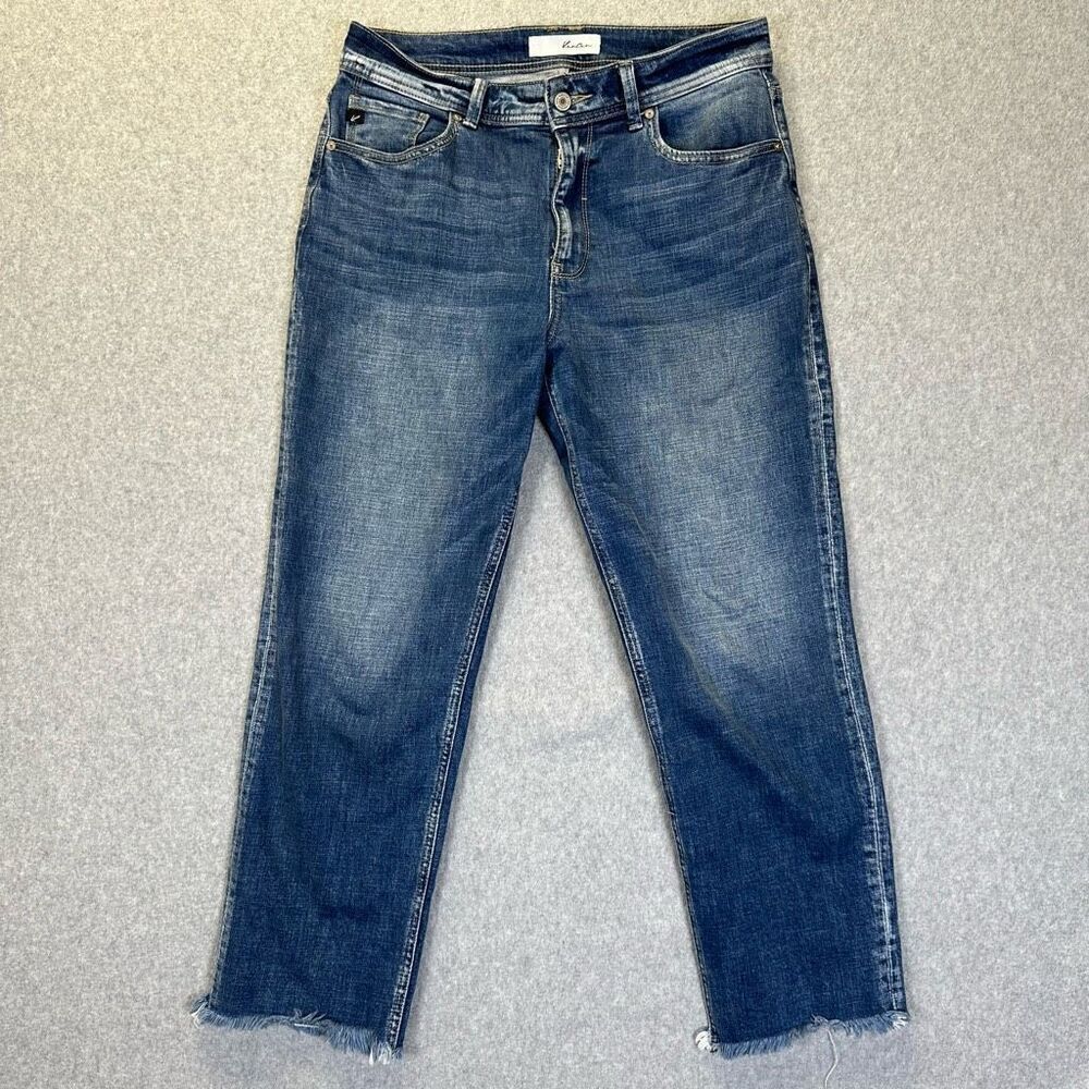 KanCan Women’s Size 28 Shiza High Rise Jeans Blue Dark Wash Denim Frayed Raw Hem